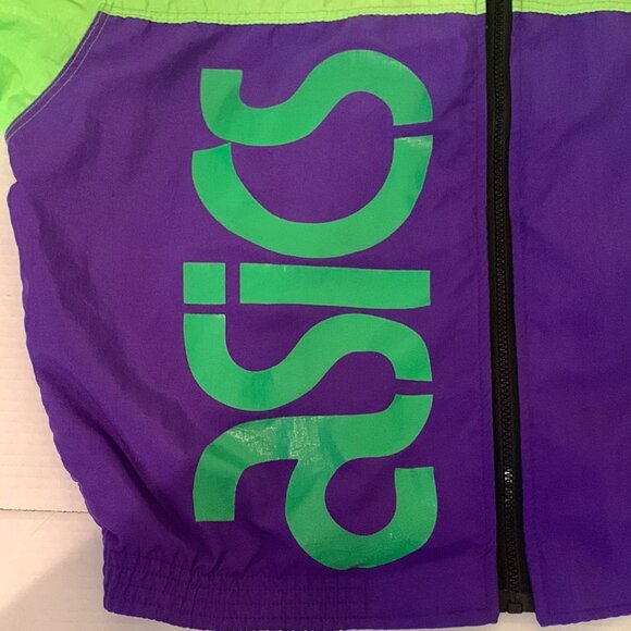 Vtg Asics Track Jacket Sz Med Full Zip Lime Green Purple Vented Lg Logo 1990's - Picture 9 of 10